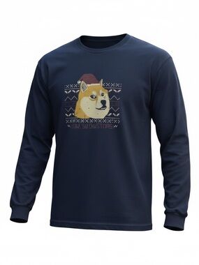 American Apparel L Blue LS Shiba Inu Graphic Such Christmas Doge Meme T-Shirt